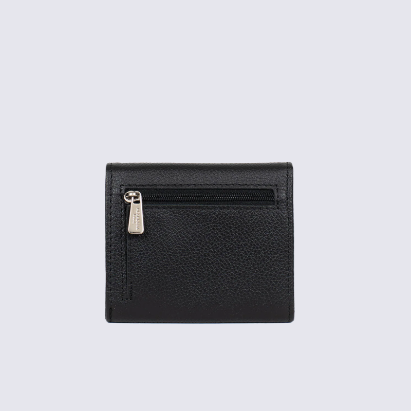 Portefeuille Hexagona, Portefeuille compact confort femme en cuir noir