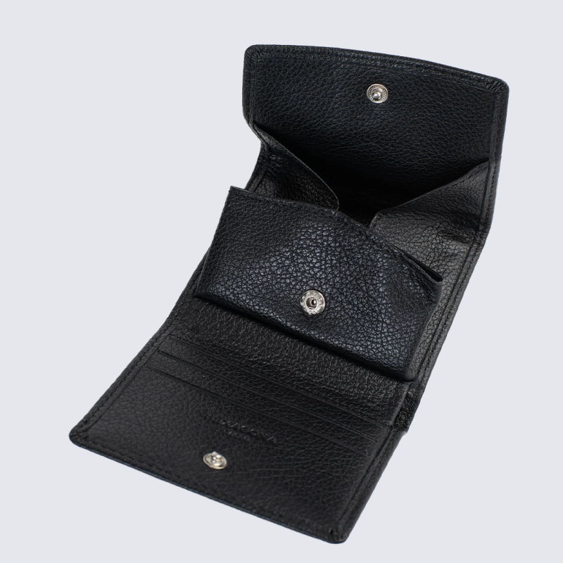 Portefeuille Hexagona, Portefeuille compact confort femme en cuir noir