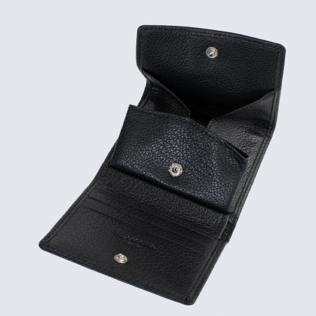 Portefeuille Hexagona, Portefeuille compact confort femme en cuir noir