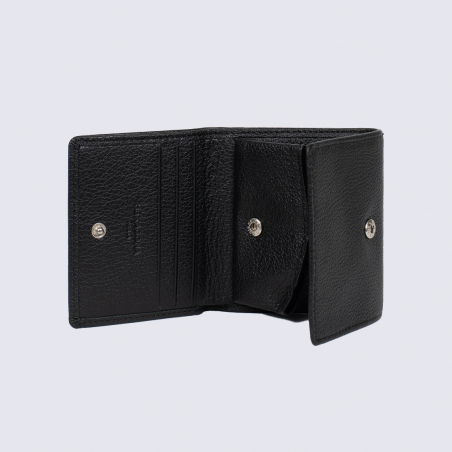 Portefeuille Hexagona, Portefeuille compact confort femme en cuir noir