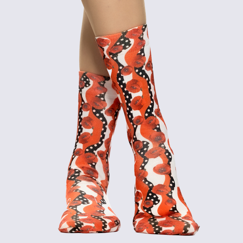 Chaussettes Wigglesteps, Chaussettes imprimé graphique ondulé mixte en coton bio rouge