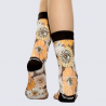 Chaussettes Wigglesteps, Chaussettes motif floral œil artistique mixte en coton bio marron