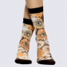 Chaussettes Wigglesteps, Chaussettes motif floral œil artistique mixte en coton bio marron