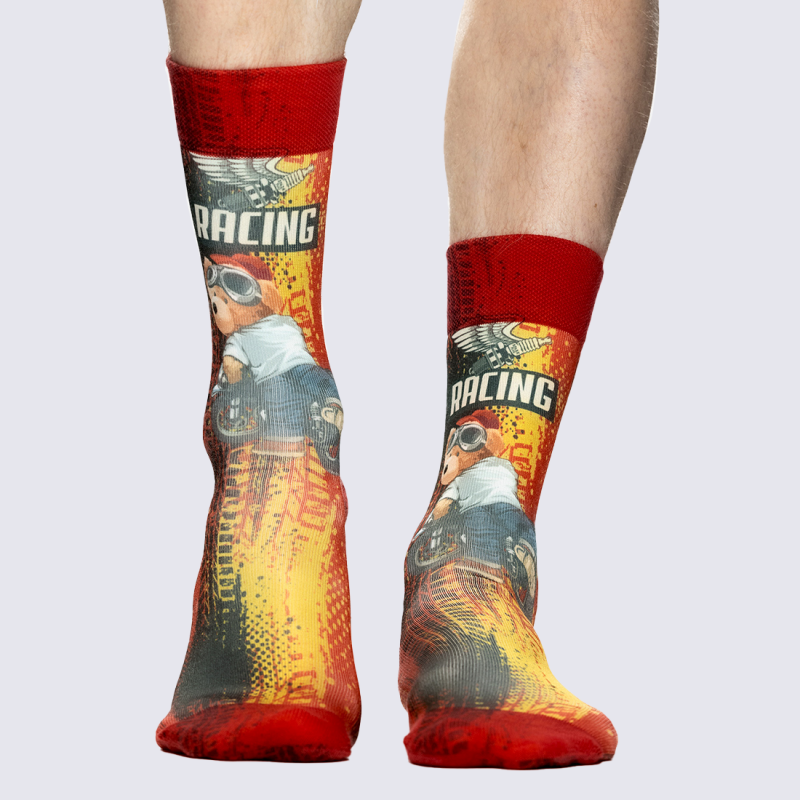 Chaussettes Wigglesteps, Chaussettes motif racing vintage mixte en coton bio rouge