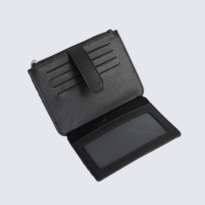 Portefeuille Hexagona, Portefeuille ligne Confort femme en cuir de vachette grainé noir