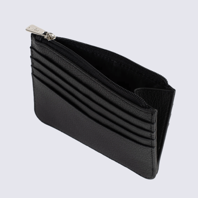 Portefeuille Hexagona, Portefeuille ligne Confort femme en cuir de vachette grainé noir