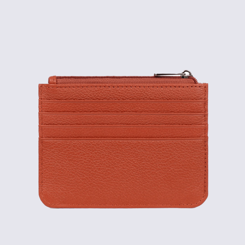 Porte-cartes Hexagona, Porte-cartes compact femme en cuir de vachette grainé orange