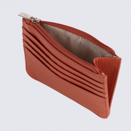 Porte-cartes Hexagona, Porte-cartes compact femme en cuir de vachette grainé orange
