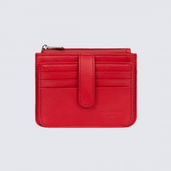 Porte-cartes Hexagona, Porte-cartes compact femme en cuir de vachette grainé fraise
