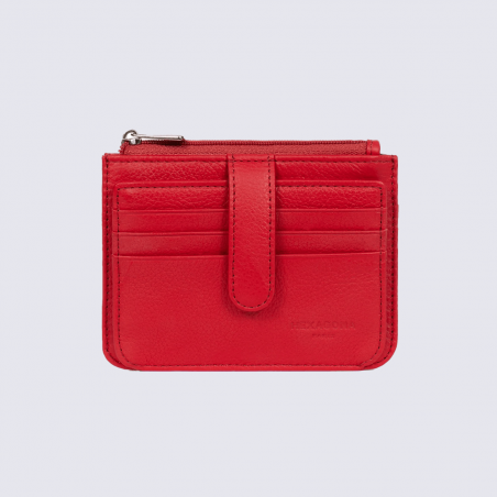 Porte-cartes Hexagona, Porte-cartes compact femme en cuir de vachette grainé fraise
