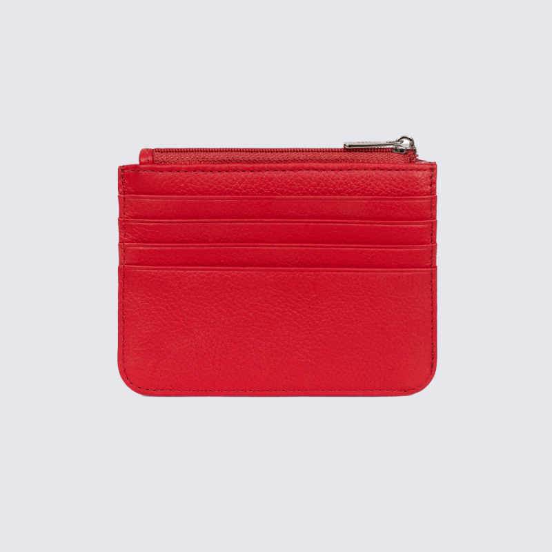 Porte-cartes Hexagona, Porte-cartes compact femme en cuir de vachette grainé fraise