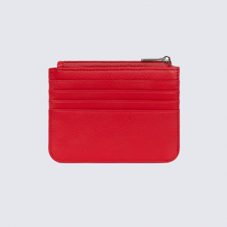 Porte-cartes Hexagona, Porte-cartes compact femme en cuir de vachette grainé fraise