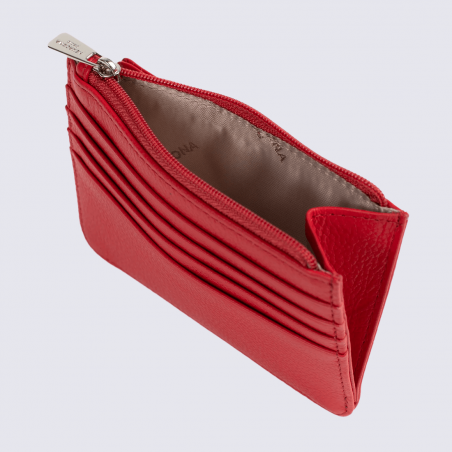 Porte-cartes Hexagona, Porte-cartes compact femme en cuir de vachette grainé fraise