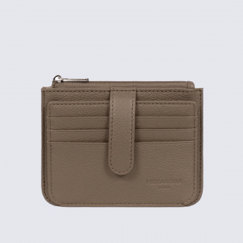 Porte-cartes Hexagona, Porte-cartes compact femme en cuir de vachette grainé écorce