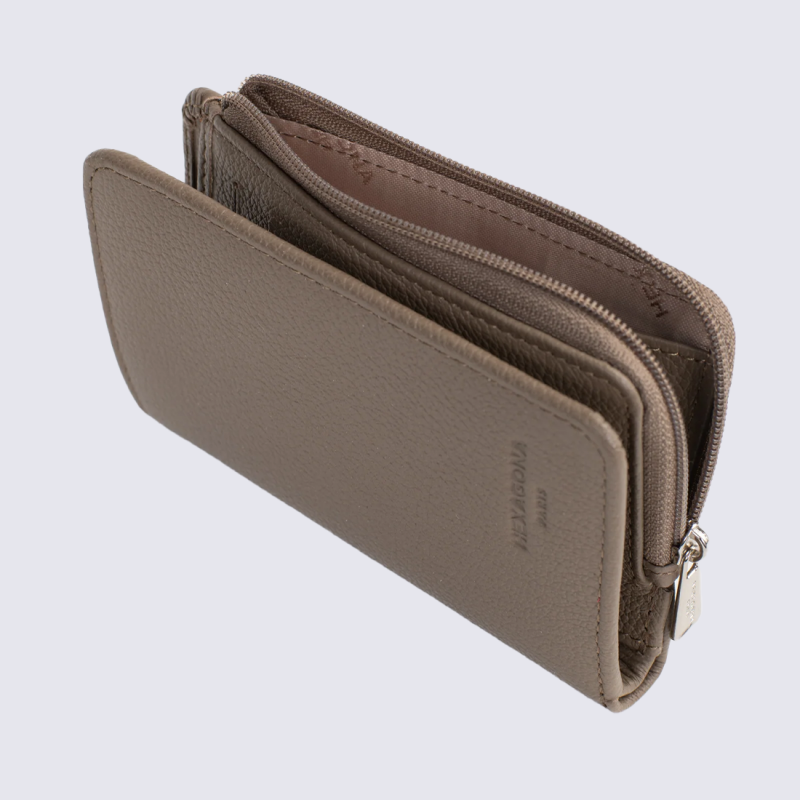 Portefeuille Hexagona, Portefeuille compact femme en cuir de vachette grainé écorce