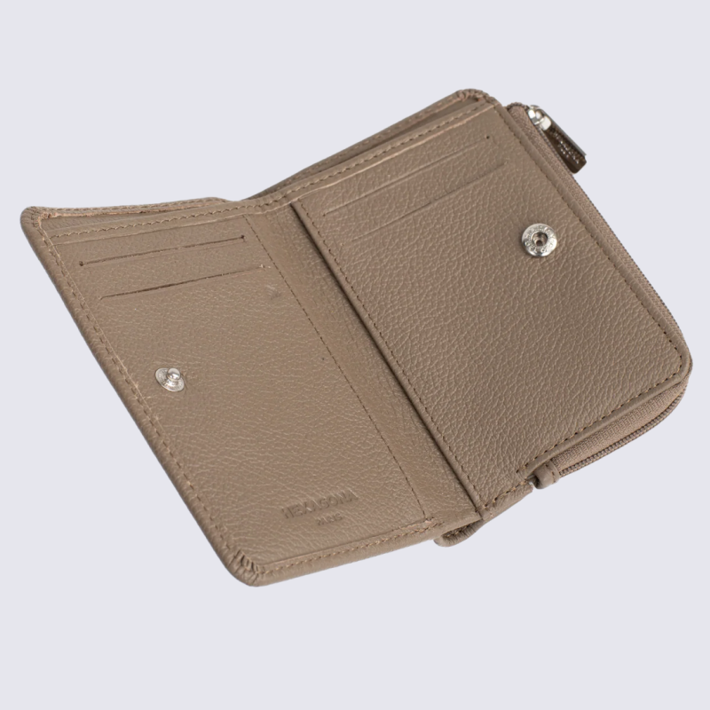 Portefeuille Hexagona, Portefeuille compact femme en cuir de vachette grainé écorce