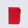 Portefeuille Hexagona, Portefeuille compact femme en cuir de vachette grainé fraise