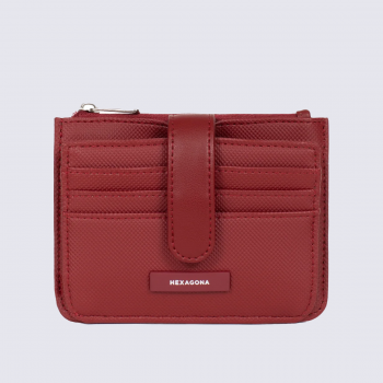 Porte-cartes HEXAGONA, Porte-cartes compact et raffiné femme en synthétique rouge foncé