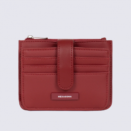 Porte-cartes HEXAGONA, Porte-cartes compact et raffiné femme en synthétique rouge foncé