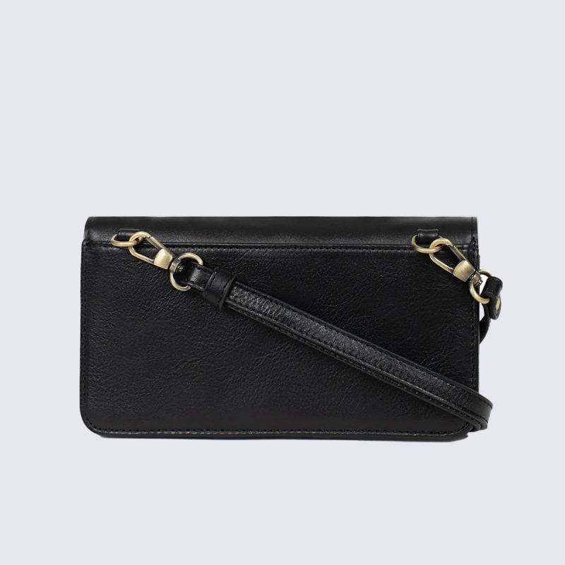 Sac portefeuille HEXAGONA, Sac portefeuille bandoulière chic femme en cuir noir