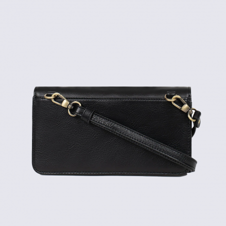 Sac portefeuille HEXAGONA, Sac portefeuille bandoulière chic femme en cuir noir