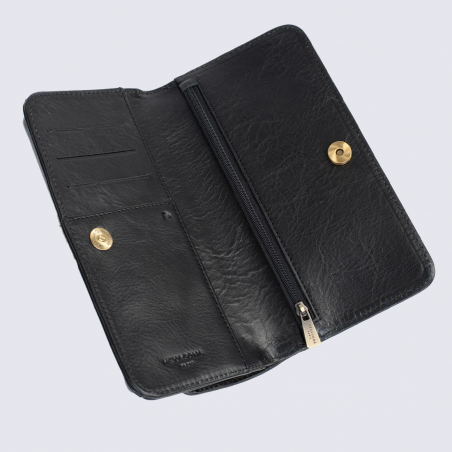 Sac portefeuille HEXAGONA, Sac portefeuille bandoulière chic femme en cuir noir