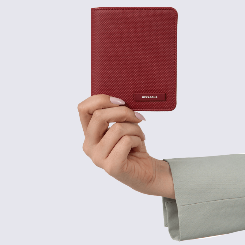 Portefeuille Hexagona, Portefeuille compact sécurisé mixte en synthétique rouge foncé