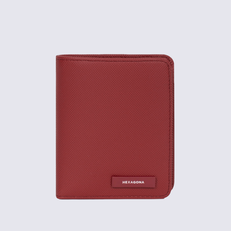 Portefeuille Hexagona, Portefeuille compact sécurisé mixte en synthétique rouge foncé