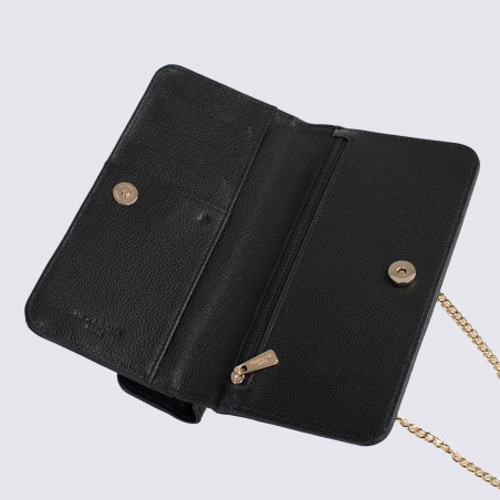 Portefeuille bandoulière Hexagona, Portefeuille bandoulière élégant sécurisé femme en cuir noir