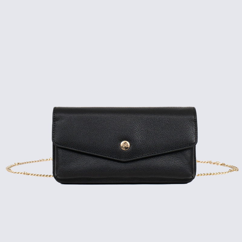 Portefeuille bandoulière Hexagona, Portefeuille bandoulière élégant sécurisé femme en cuir noir