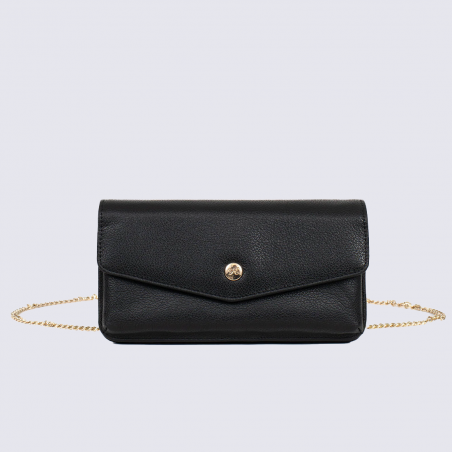 Portefeuille bandoulière Hexagona, Portefeuille bandoulière élégant sécurisé femme en cuir noir