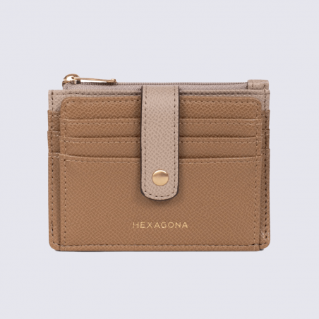 Porte-cartes Hexagona, Porte-cartes compact élégant mixte en synthétique écorce/taupe