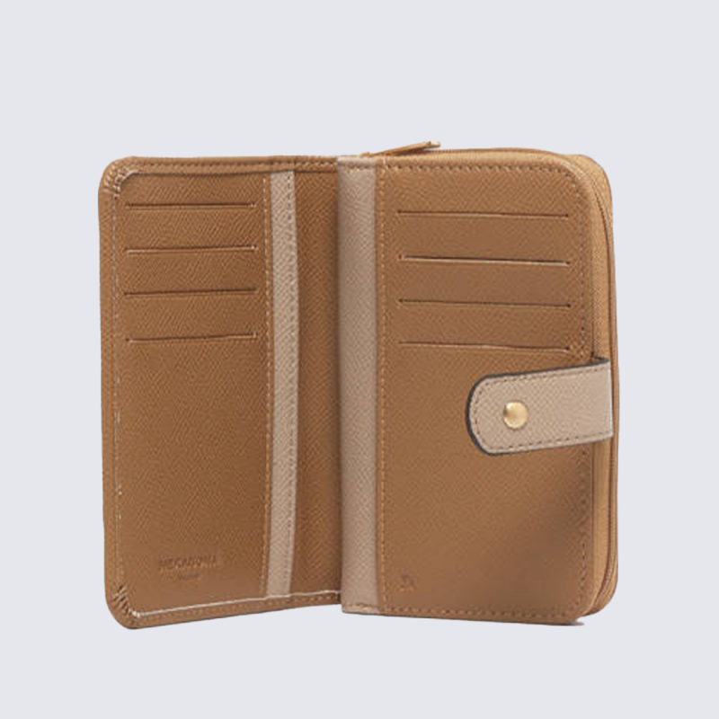 Portefeuille Hexagona, Portefeuille compact élégant femme en synthétique écorce/taupe