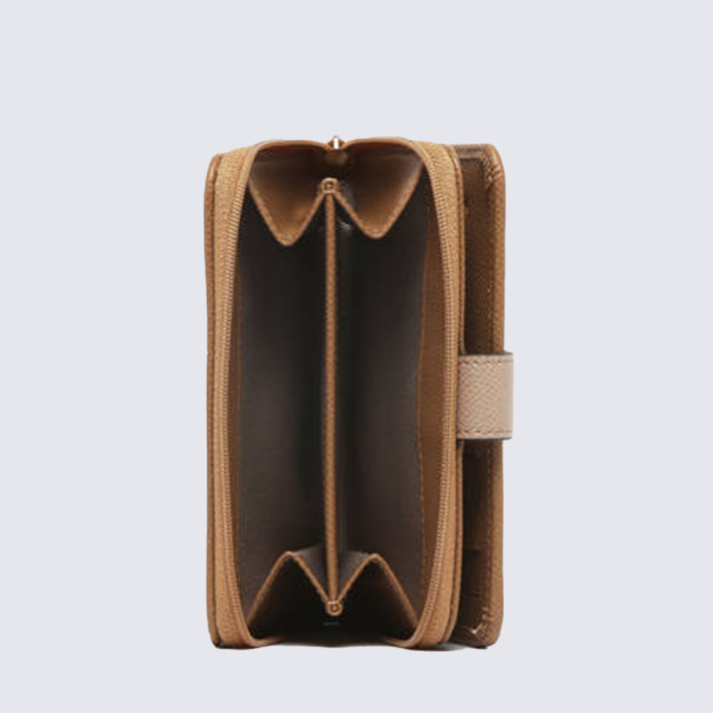 Portefeuille Hexagona, Portefeuille compact élégant femme en synthétique écorce/taupe