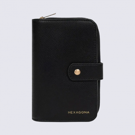 Portefeuille Hexagona, Portefeuille compact élégant femme en synthétique noir