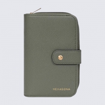 Portefeuille Hexagona, Portefeuille compact élégant femme en synthétique kaki