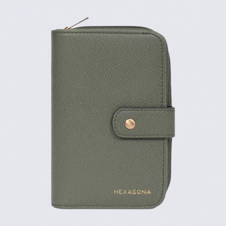 Portefeuille Hexagona, Portefeuille compact élégant femme en synthétique kaki