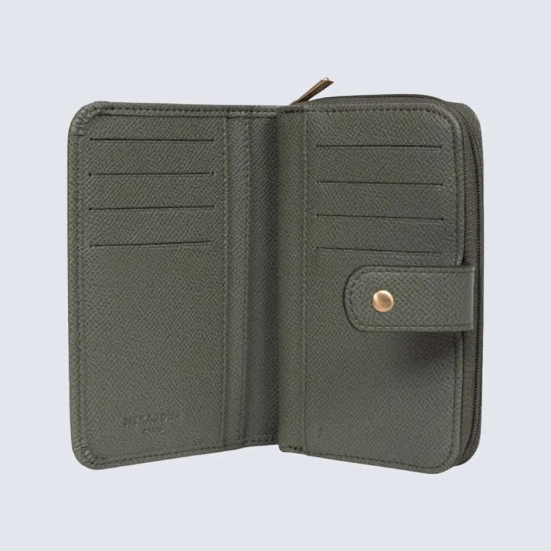 Portefeuille Hexagona, Portefeuille compact élégant femme en synthétique kaki