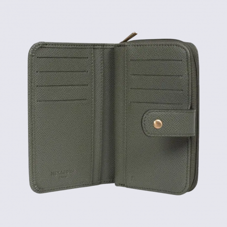 Portefeuille Hexagona, Portefeuille compact élégant femme en synthétique kaki