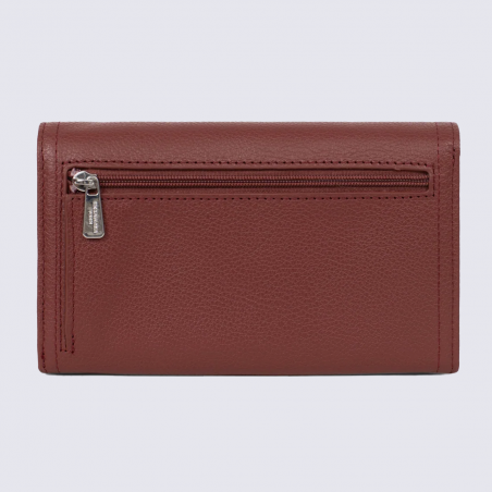 Portefeuille Hexagona, Portefeuille élégant femme en cuir de vachette grainé bordeaux