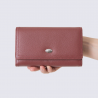 Portefeuille Hexagona, Portefeuille élégant femme en cuir de vachette grainé bordeaux