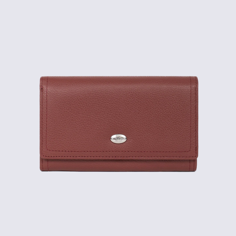 Portefeuille Hexagona, Portefeuille élégant femme en cuir de vachette grainé bordeaux