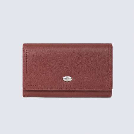 Portefeuille Hexagona, Portefeuille élégant femme en cuir de vachette grainé bordeaux