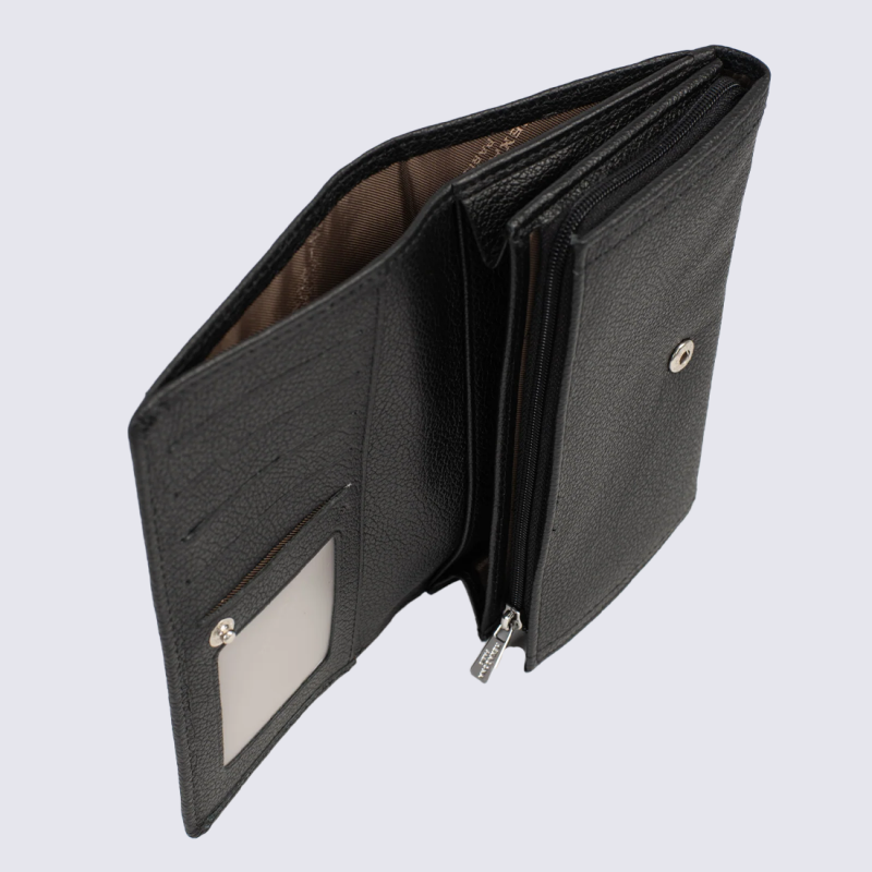 Portefeuille Hexagona, Portefeuille élégant femme en cuir de vachette grainé noir