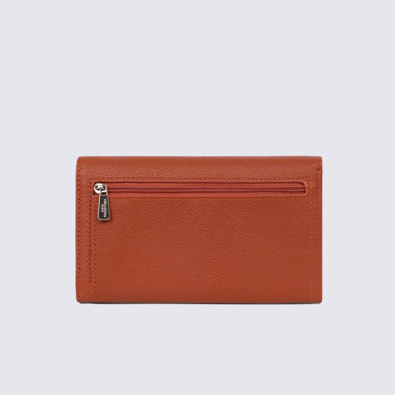 Portefeuille Hexagona, Portefeuille élégant femme en cuir de vachette grainé terre