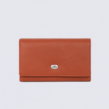 Portefeuille Hexagona, Portefeuille élégant femme en cuir de vachette grainé terre