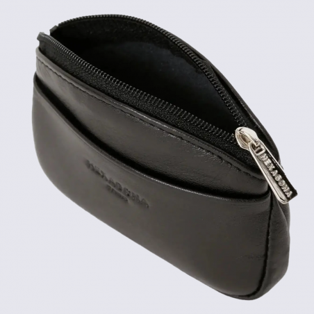 Porte-monnaie Soft Hexagona, Porte-monnaie compact mixte en cuir de vachette noir