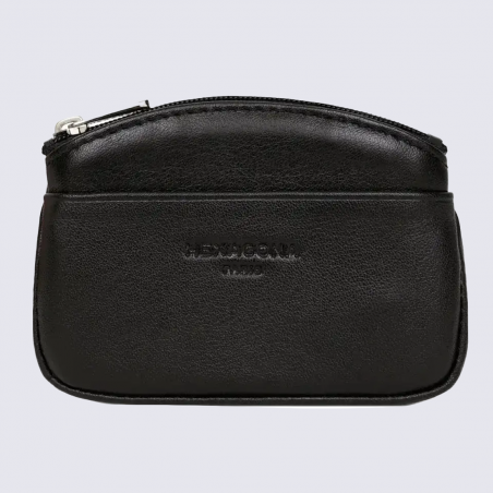 Porte-monnaie Soft Hexagona, Porte-monnaie compact mixte en cuir de vachette noir