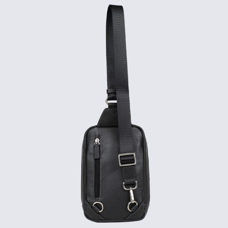 Sacoche bandoulière Hexagona, Sacoche bandoulière compacte mixte en cuir de vachette grainé noir