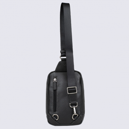 Sacoche bandoulière Hexagona, Sacoche bandoulière compacte mixte en cuir de vachette grainé noir